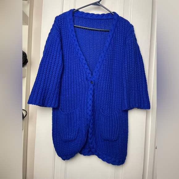 Gorgeous royal blue thick winter wool tweed coat jacket - Picture 2 of 8